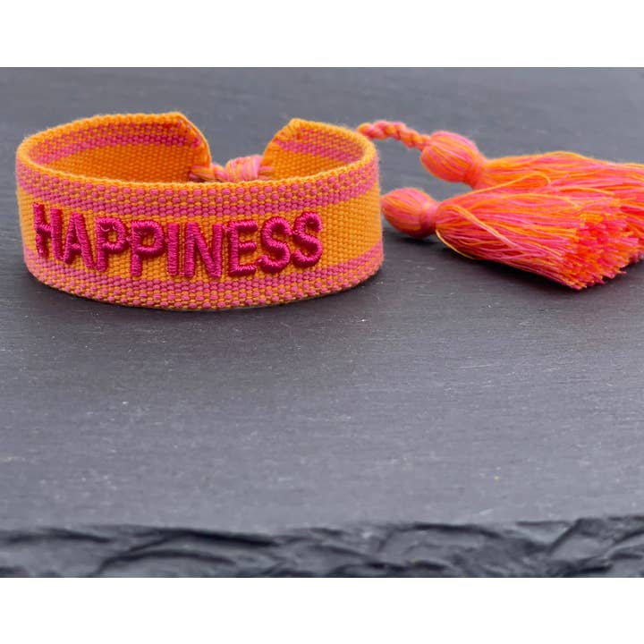 Parsley & Pepper - Venta al por mayor Pulseras tejidas/trenzadas - Pulsera con la frase HAPPINESS tejida y bordada