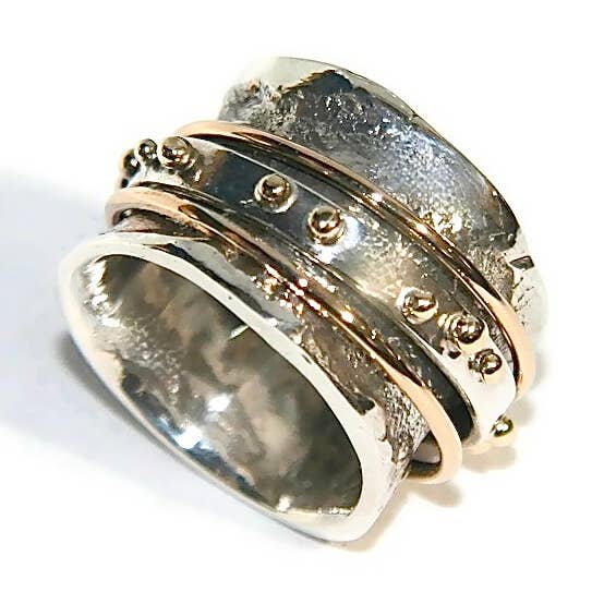 Tamara Kelly Designs – Engroshandel Statementring – Retikuleret ring med guldfyldt spinner og bronzeaccent0