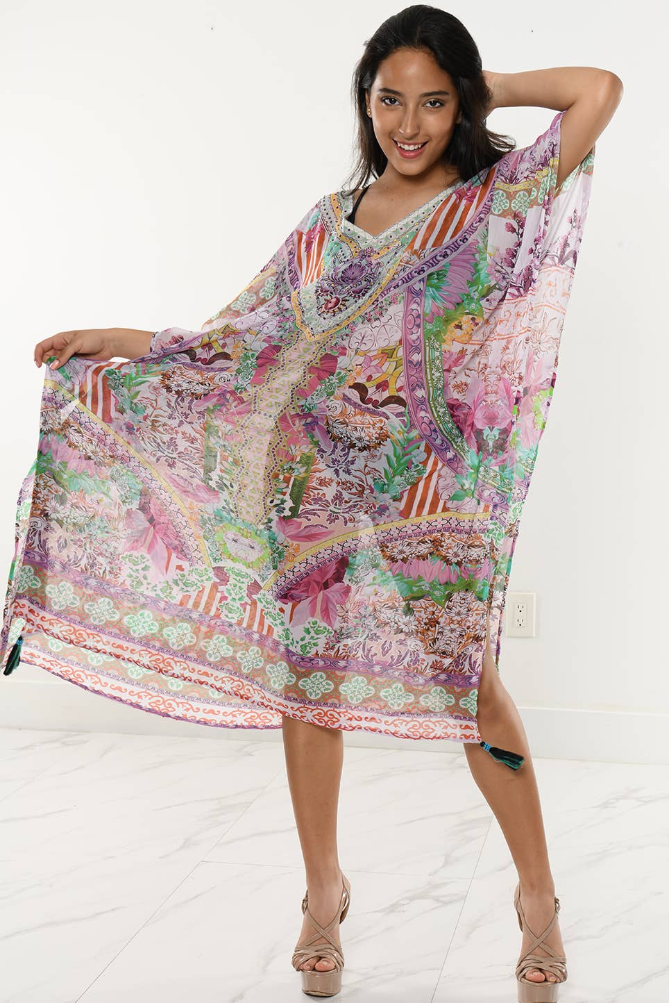 Purple Swimsuit Cover-Up Bohemian Beach Sheer Square Tunic - LCT246 for wholesale on Faire6