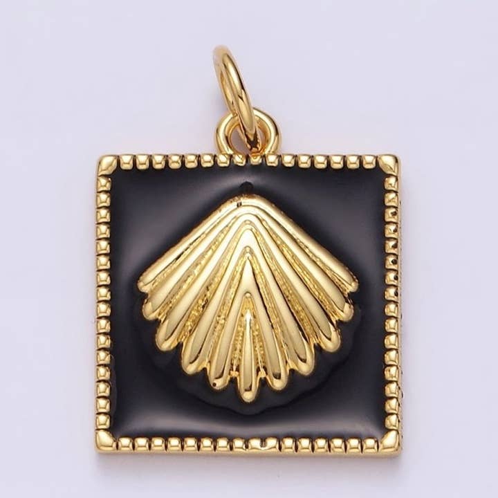 Colgante Cuadrado de Concha de Almeja Marina con Esmalte Negro Relleno de Oro de 16K | AC1270 para venta al por mayor de Aim Eternal
