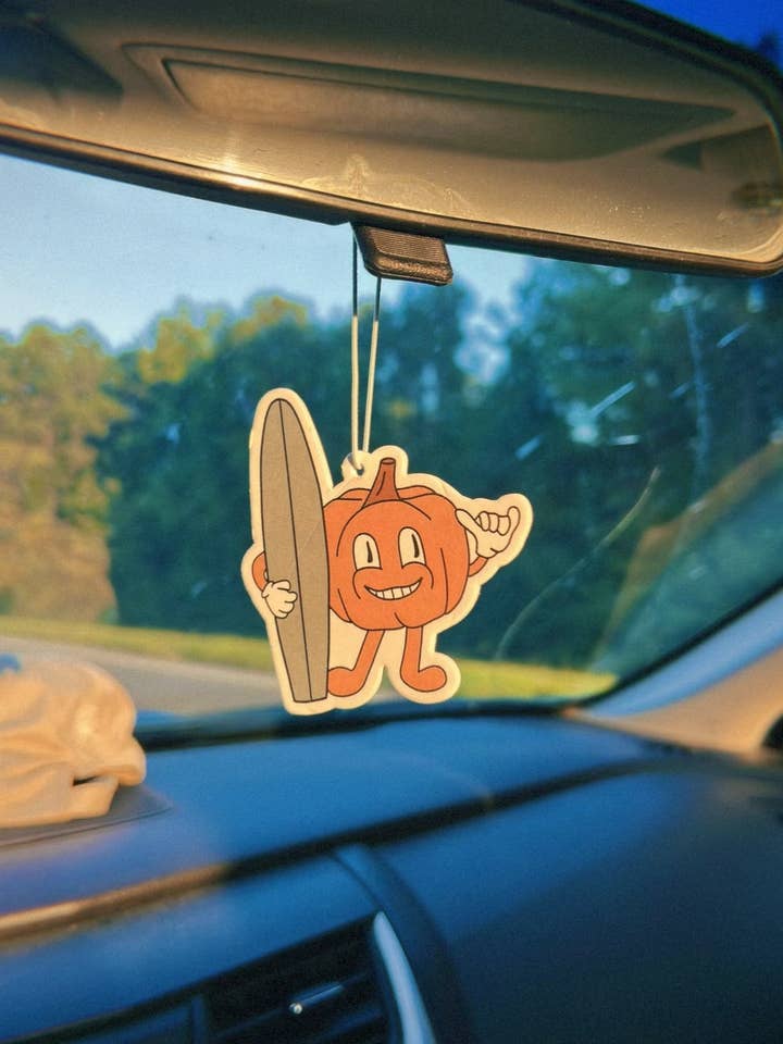 Pumpkin Surfer Car Charm | Coconut Scented for wholesale by The Sunshine Kind