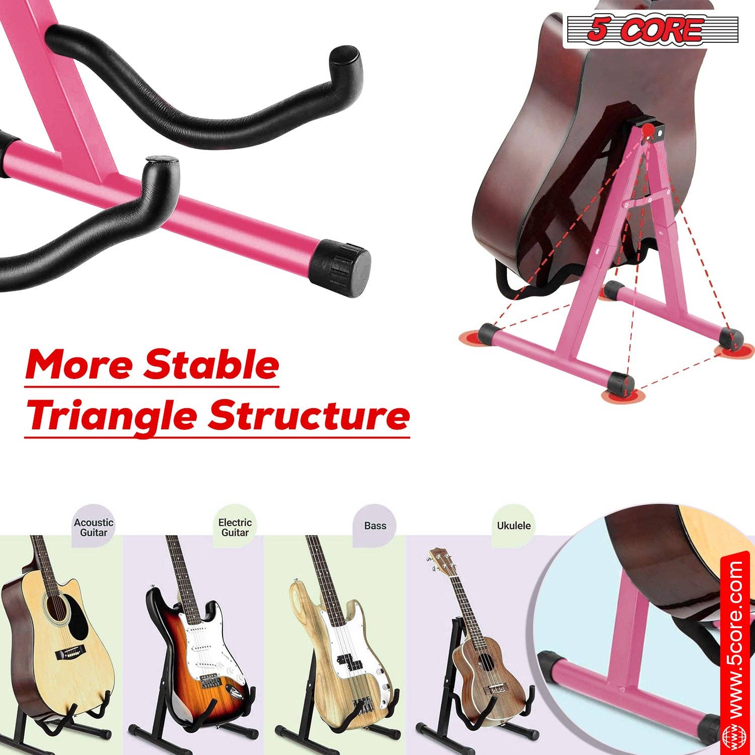 K Cube Inc - Wholesale Musical Instrument - 5Core Guitar Stand Floor A Frame Electric Acoustic Bass Soporte Para Guitarra PINK1