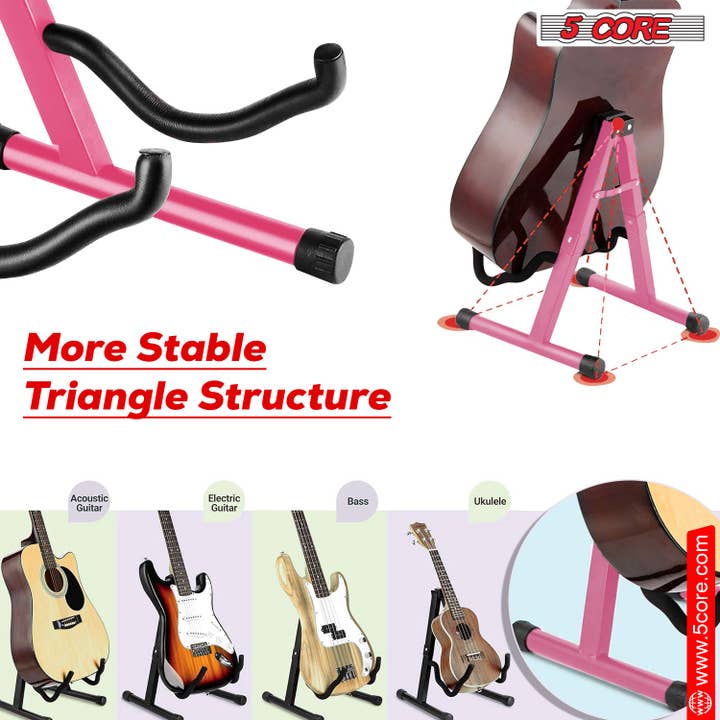 K Cube Inc - Wholesale Musical Instrument - 5Core Guitar Stand Floor A Frame Electric Acoustic Bass Soporte Para Guitarra PINK1