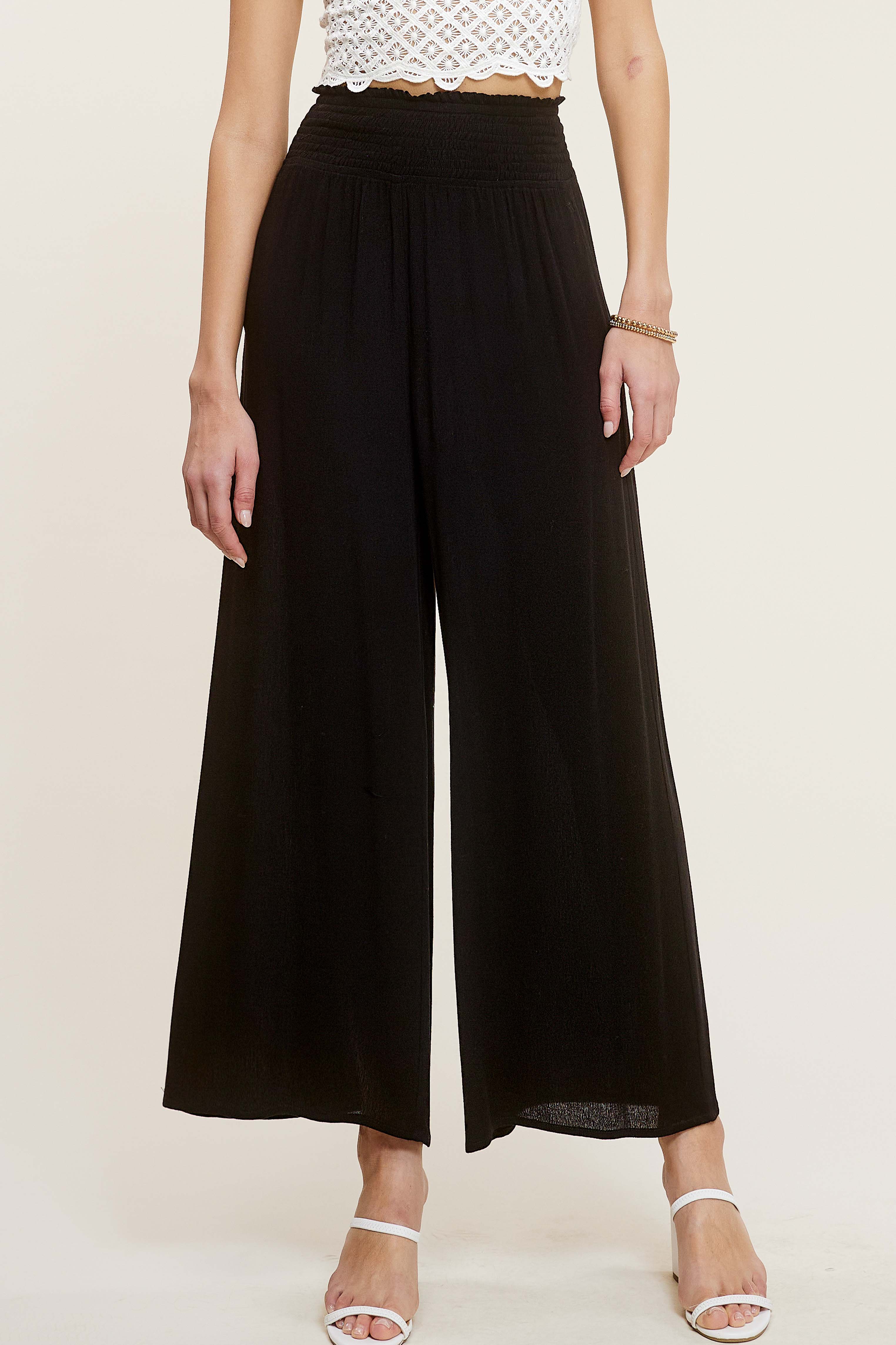 La Miel - Wholesale Pants - Women's - JCP4226-Wide Leg Smocked Elastic Waist Pants With Pockets17