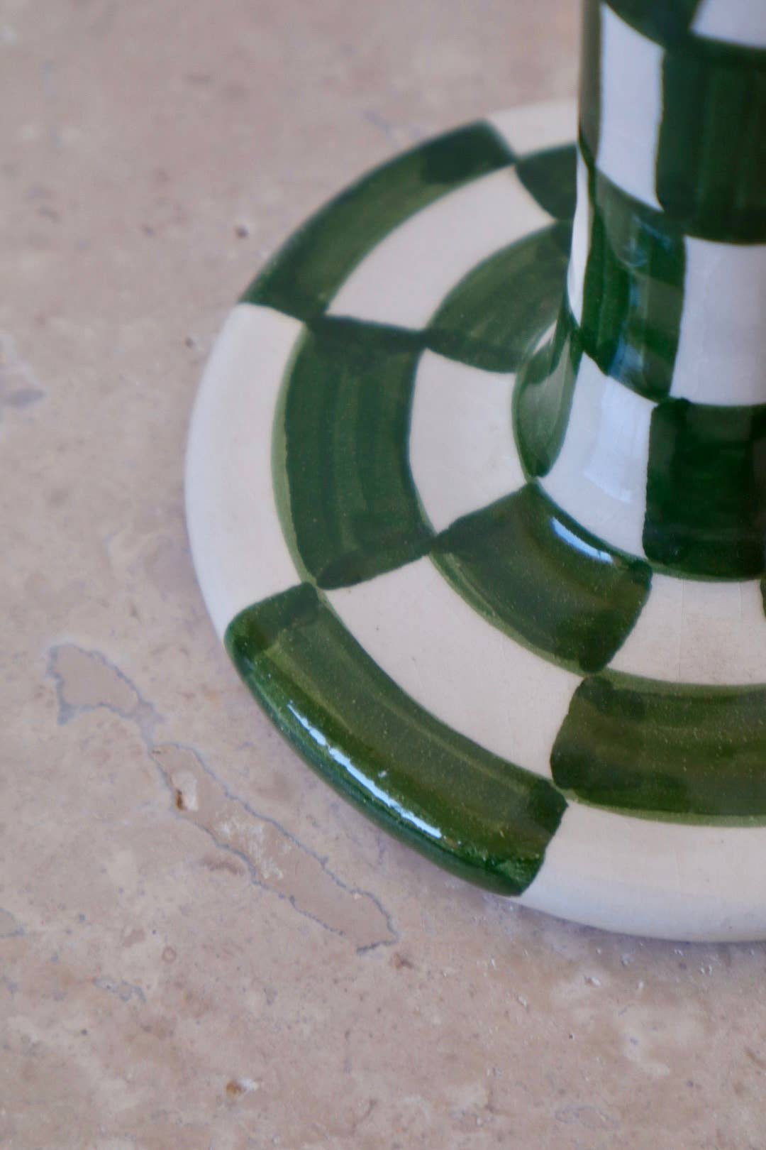 Néda - Wholesale Candle Holder - Handmade Green and White Checkered Ceramic Candle Holder4