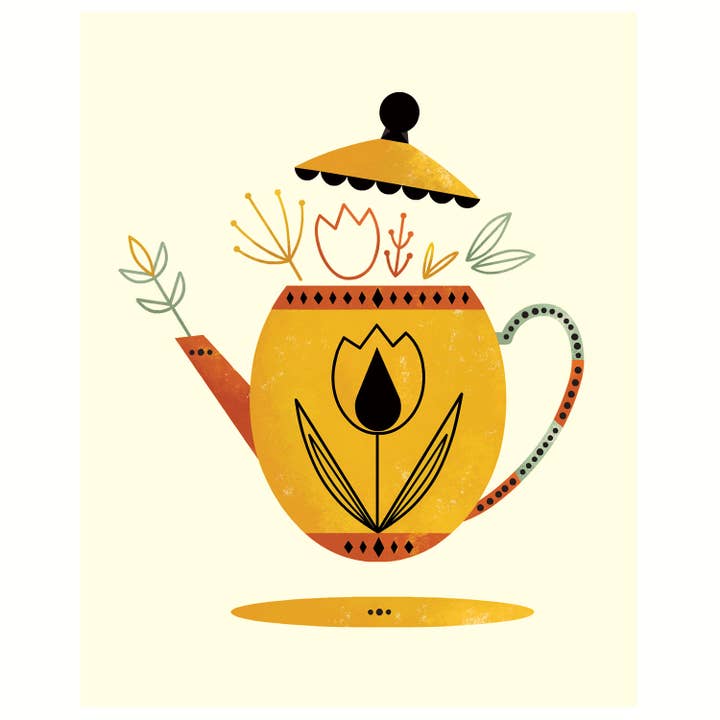 Tea For Two Yellow Kettle Art Print for wholesale by Amber Leaders Designs