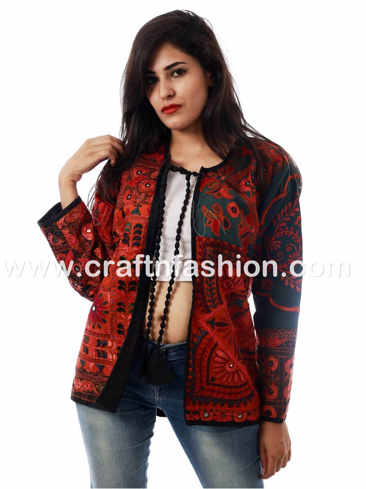 Meghcraft - Vente Veste – femme - Manteau indien vintage brodé en patchwork miroir7