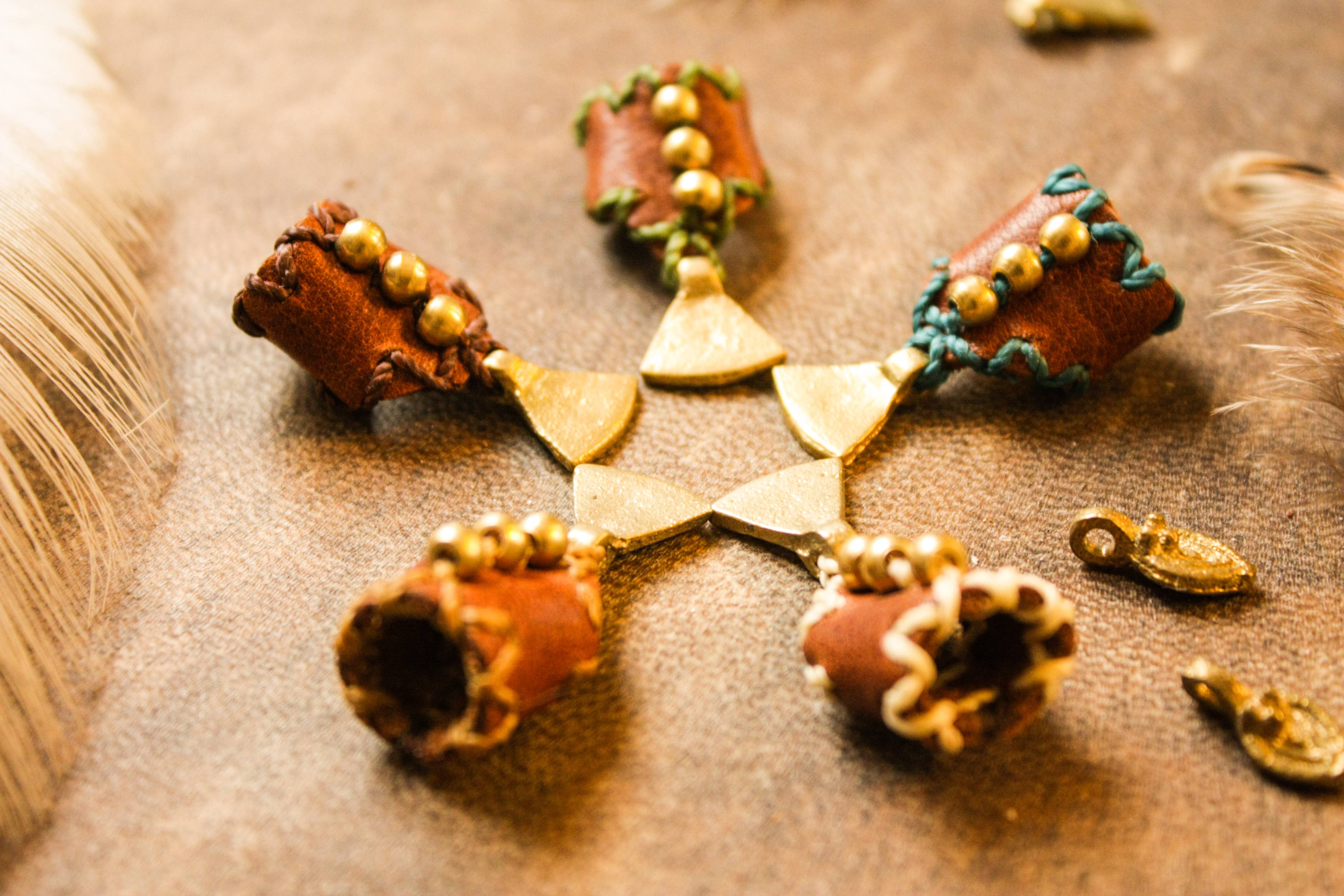 Nomadu - Wholesale Hair Tie - Leather and brass dreadlock bead with charm » Handmade2