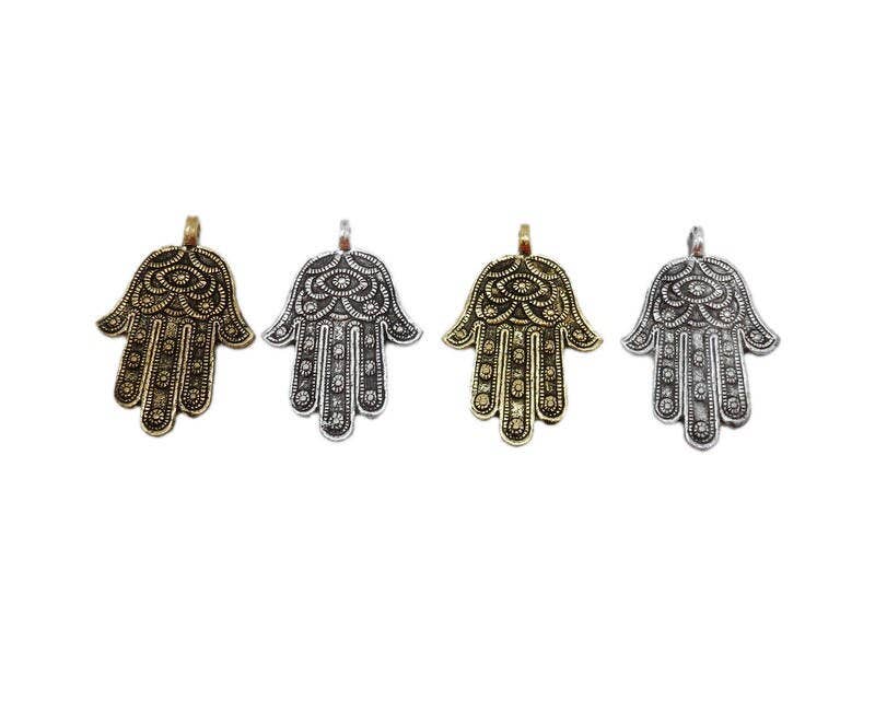 Jewelers Paradise – wholesale Hänge-/berlockhalsband – Stort Hamsa Hand Tibetanskt hänge i guld eller silver mässing2