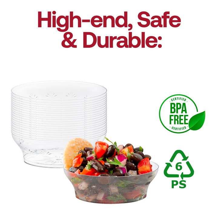 Smarty had a Party - Wholesale Disposable Plate - 10 oz. Clear Floral Round Plastic Soup Bowls - 20 pcs