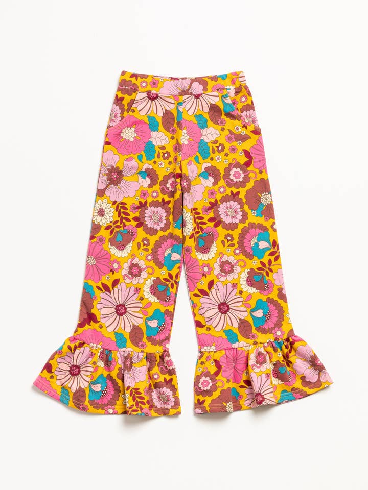 Golden Floral Retro Ruffle Pants for wholesale on Faire