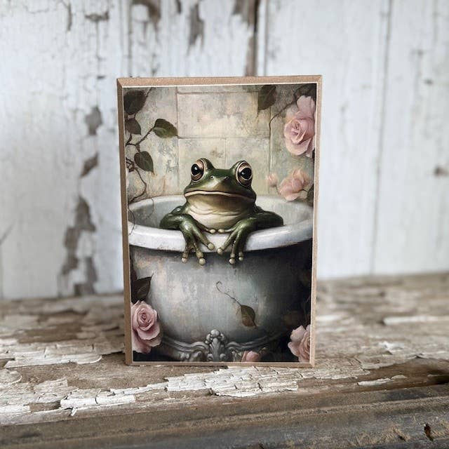 JanMichaels Art & Home - Wholesale Sign - HMK994B Frog in Tub Block0