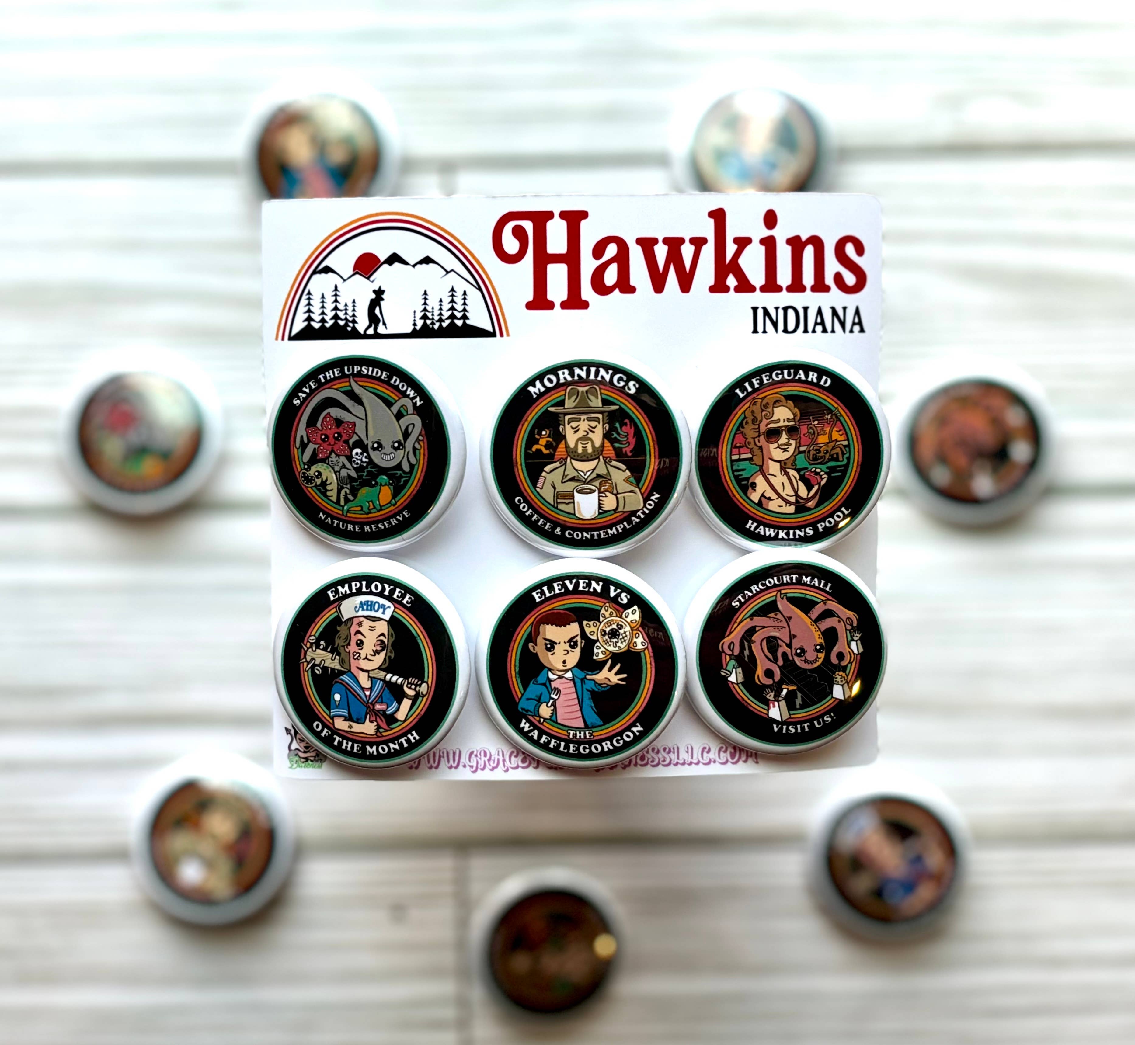 Graceful Darkness, LLC - Wholesale Lapel Pin/Button - Stranger Things Inspired, Pin Back Button Set