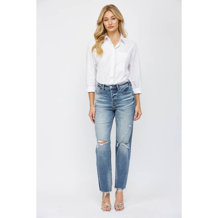 MEDIUM BLUE HIGH RISE STRAIGHT LEG for wholesale on Faire