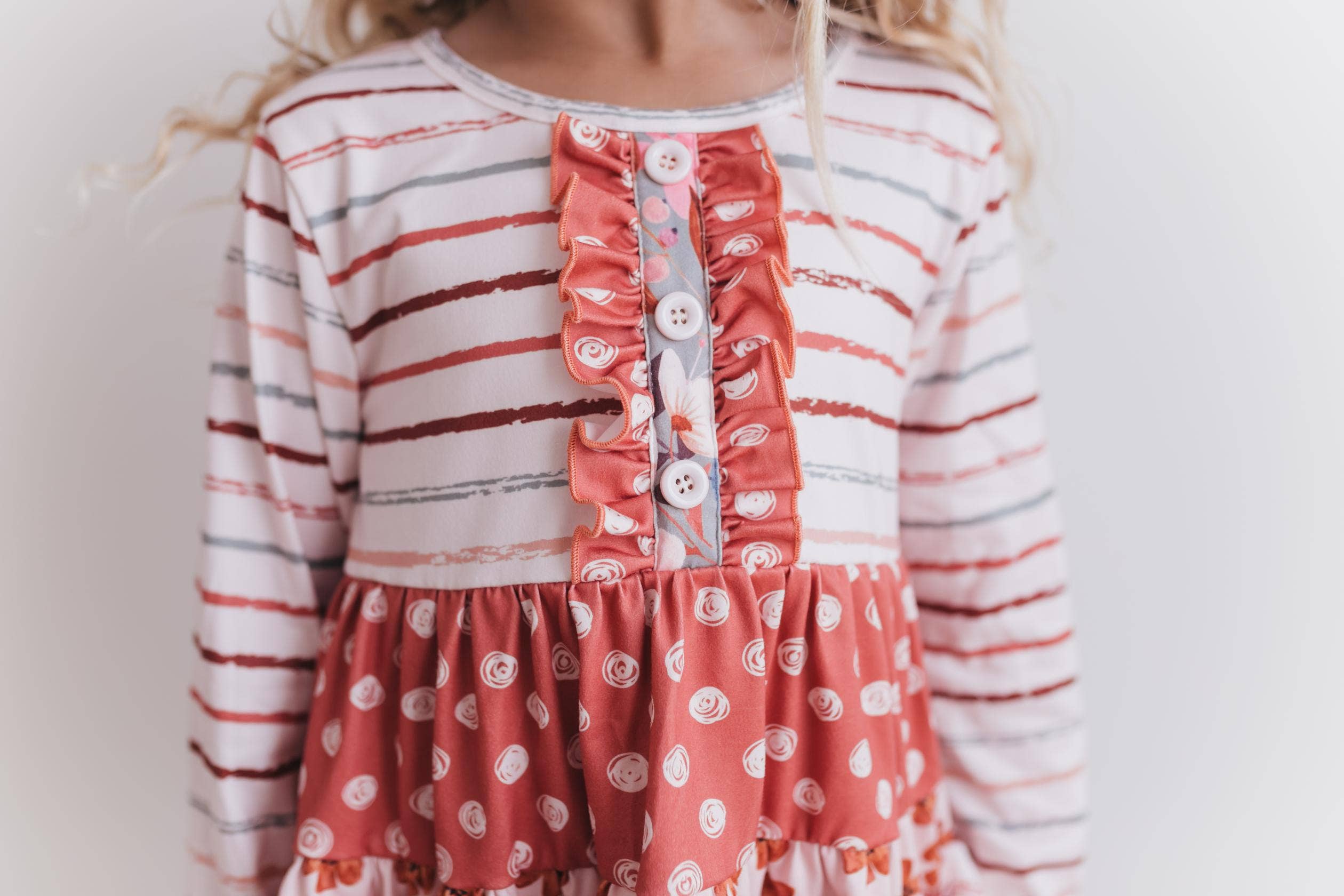 Adorable Sweetness - Wholesale Top & Leggings Set - Kids - Kids Rust Button 3 Tiered Fall Ruffle Legging Set3