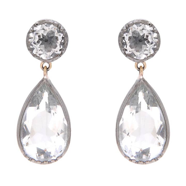 Boucles d'Oreilles Goutte Cristal de Roche en Argent et Doré pour la vente par PORTUGAL JEWELS