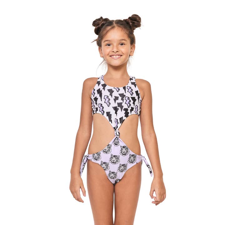 Tiger One Piece Short Sleeves Swimsuit for wholesale by Too Cool Beachwear