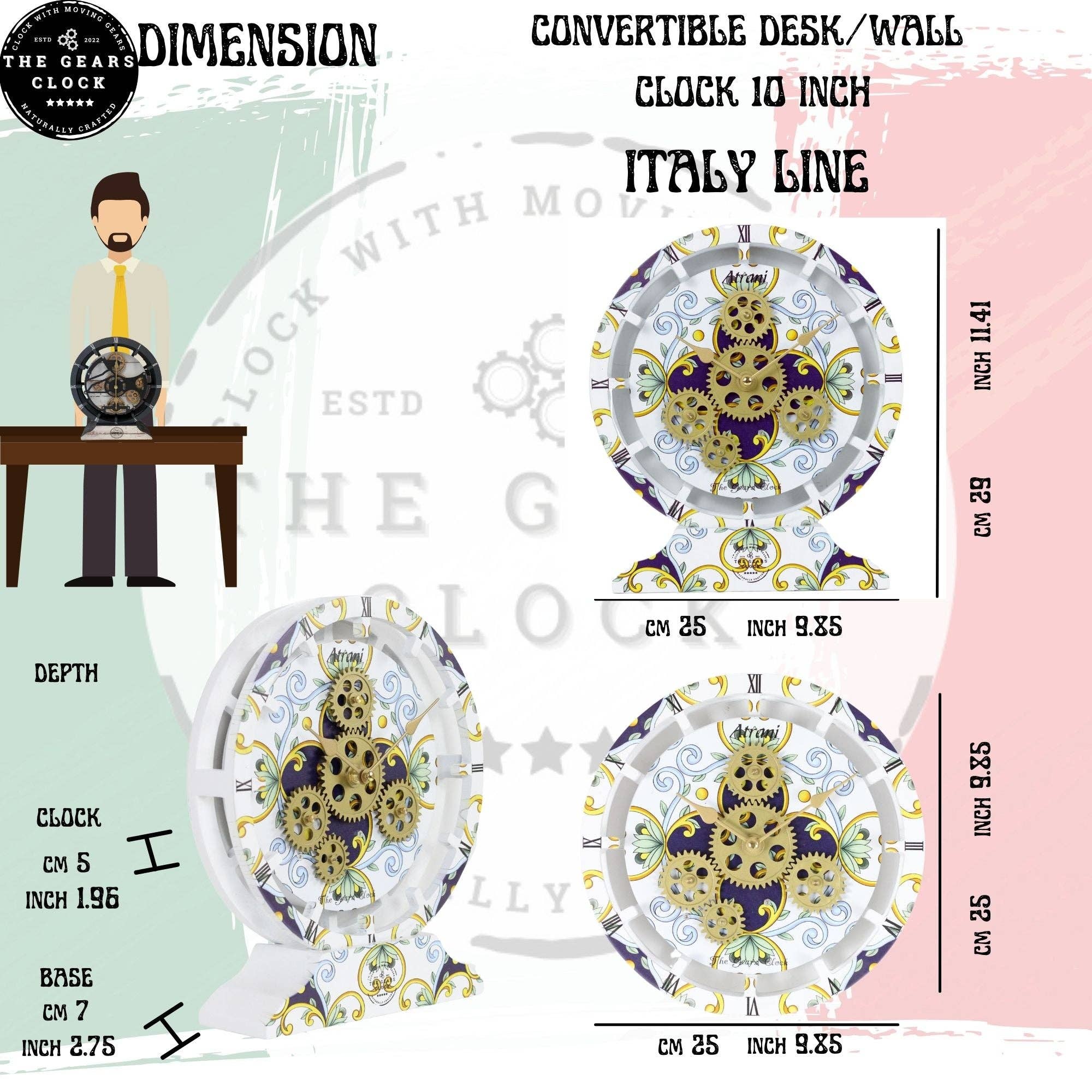 The Gears Clock - Vendita all'ingrosso Orologi da tavolo - OROLOGIO DA TAVOLO DA PARETE ITALY LINE 10 POLLICI MINORI13