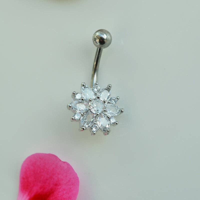 StockJWL - Wholesale Belly Ring - Lotus Flower Navel Piercing, Belly Button Ring, Belly Button Piercing, Curved Barbell, Belly Piercing, Belly Bar, Belly Ring, Purple7