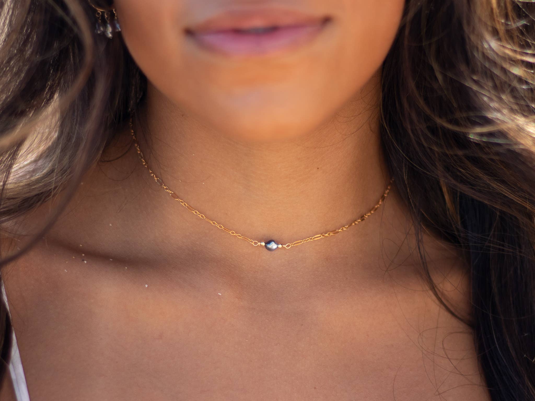 Keshi Co - Wholesale Link & Chain Necklace - Tiny Tahitian Keshi Choker (Bestseller) 1