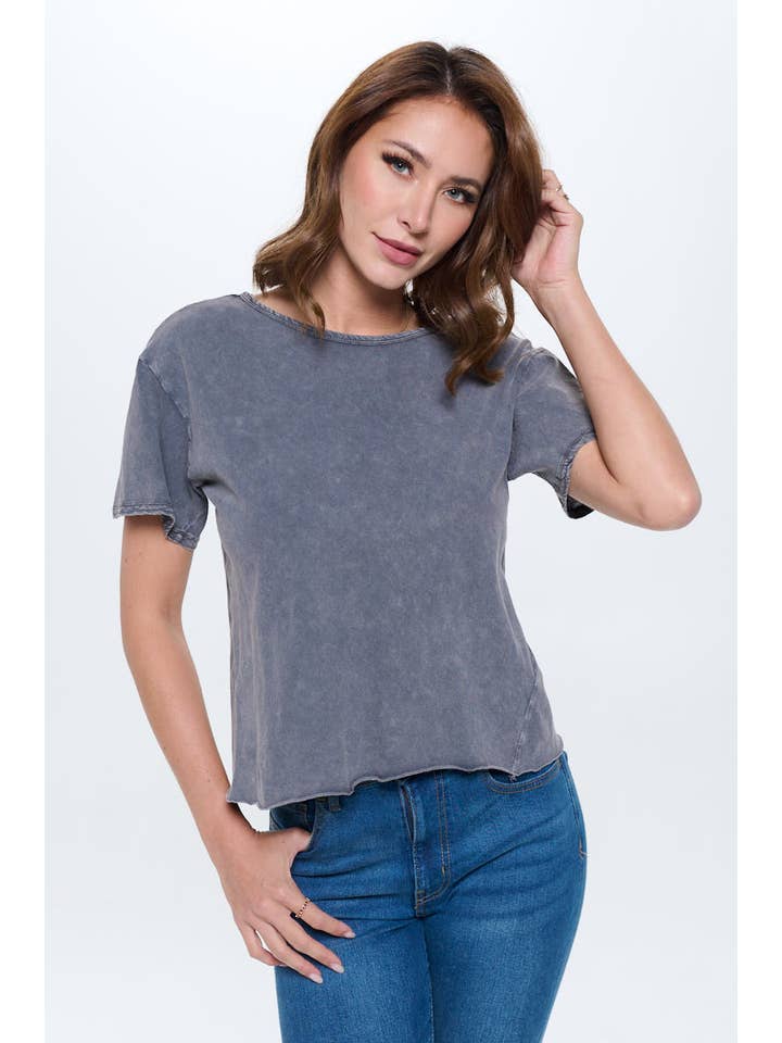 Knit Riot - Wholesale Knit top – Women's - Blank Mineral Washed Cropped Tee12
