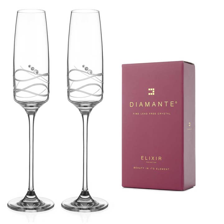 Hand Cut Crystal Champagne Flutes Soho Adorned With Swarovs for wholesale by DIAMANTE