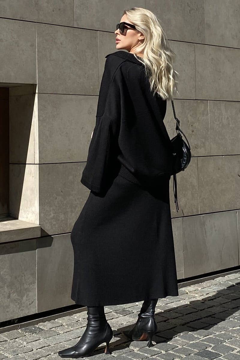 NINEXIS - Vente Ensemble haut et jupe - Femme - CWSS0750_ENSEMBLE DE JUPE-PULL À MANCHES LONGUES ET COL EN V TRICOTÉ13