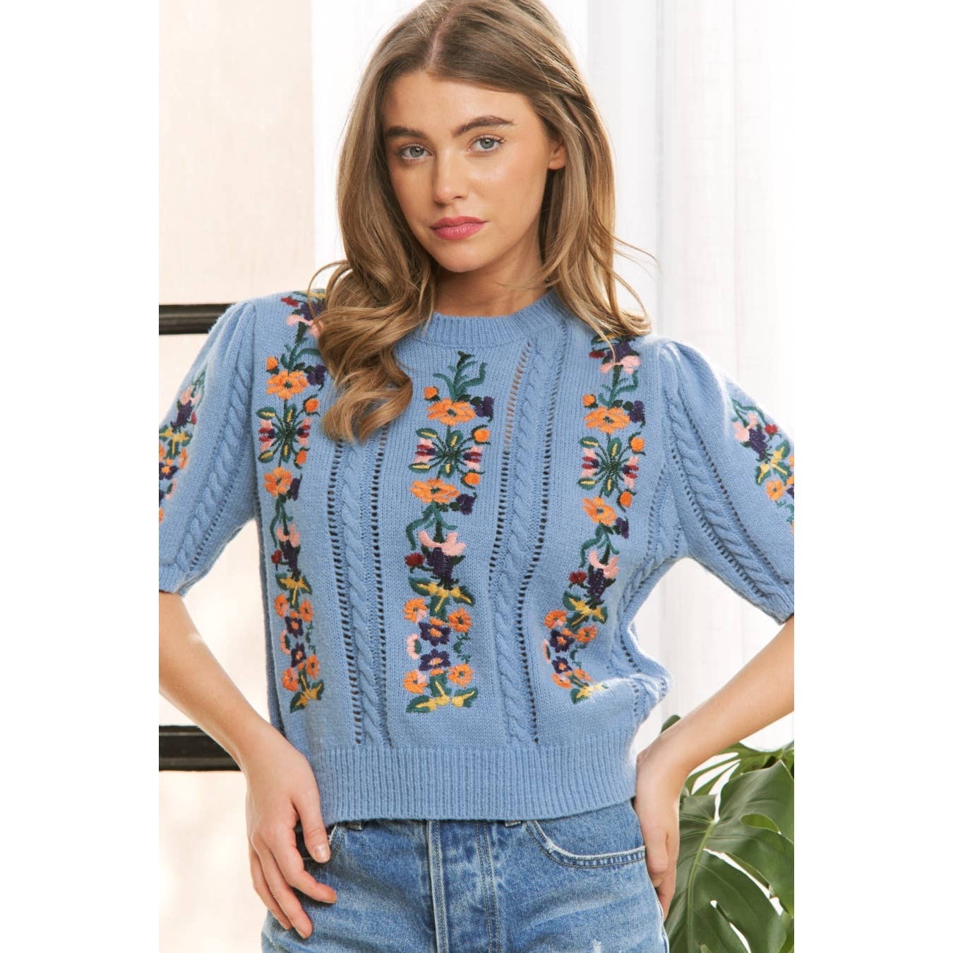 Sweet Generis - Wholesale Knit Sweater - Women's - CUTE FLORAL EMBROIDERY CASUAL PULLOVER SWEATER27