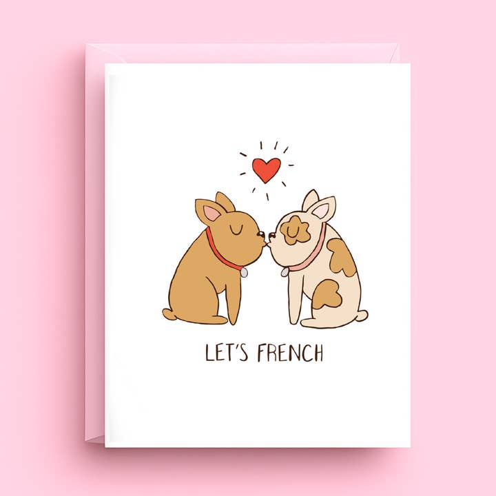 Let's French Funny French Bulldog Cute Dog Love Greetin Card for wholesale by Nicole Marie Paperie