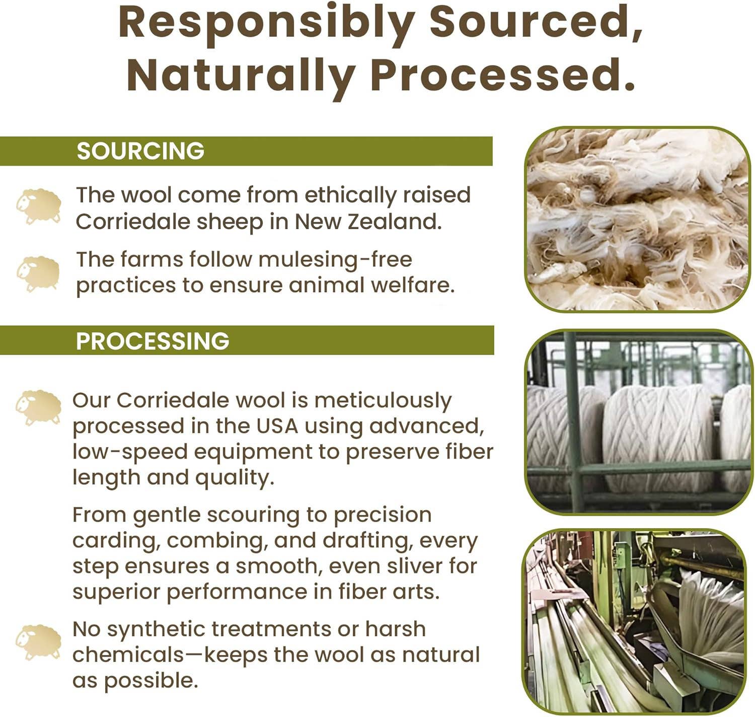 Desert Breeze Distributing - Wholesale Craft Supplies - Corriedale Wool Roving Top, Natural Ecru White, 8 ounces5