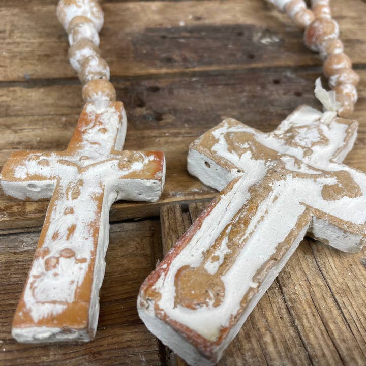 My Amigos Imports - Wholesale Prayer beads necklace - Trinity Clay Rosary #8-ER-Beads-14-18 inch-White Washed-$101