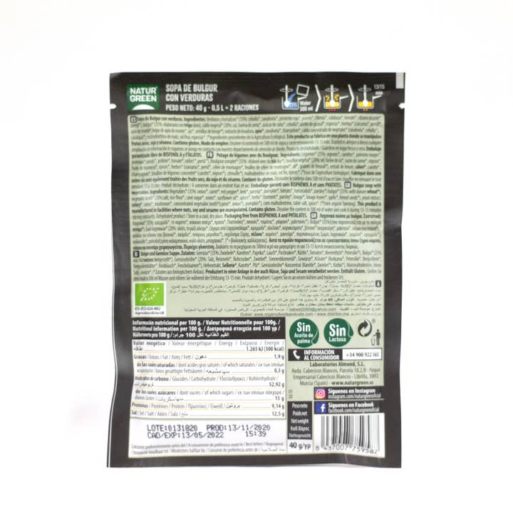 Laboratorios Almond S.L - Venta al por mayor Sopas - NaturGreen Sopa de Bulgur con Verduras Bio 40 g