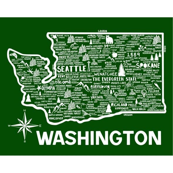 Washington Map Green for wholesale by Whereabouts Shop