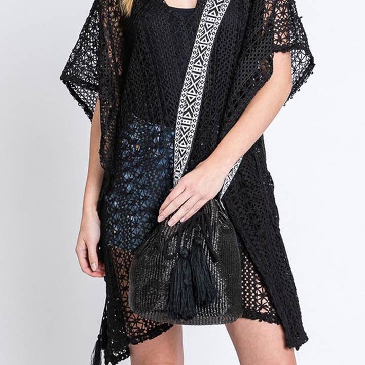 3AM BY H&D ACCESSORIES - Wholesale Crossbody Bag - Women's - SOLID BUCKET BAG WITH AZTEC STRAP