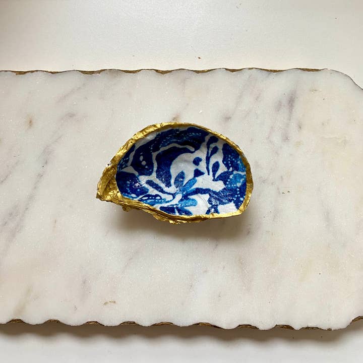 Del Mar Designs DC - Wholesale Jewelry Dish - Indigo Print Oyster Shell Jewelry Dish3