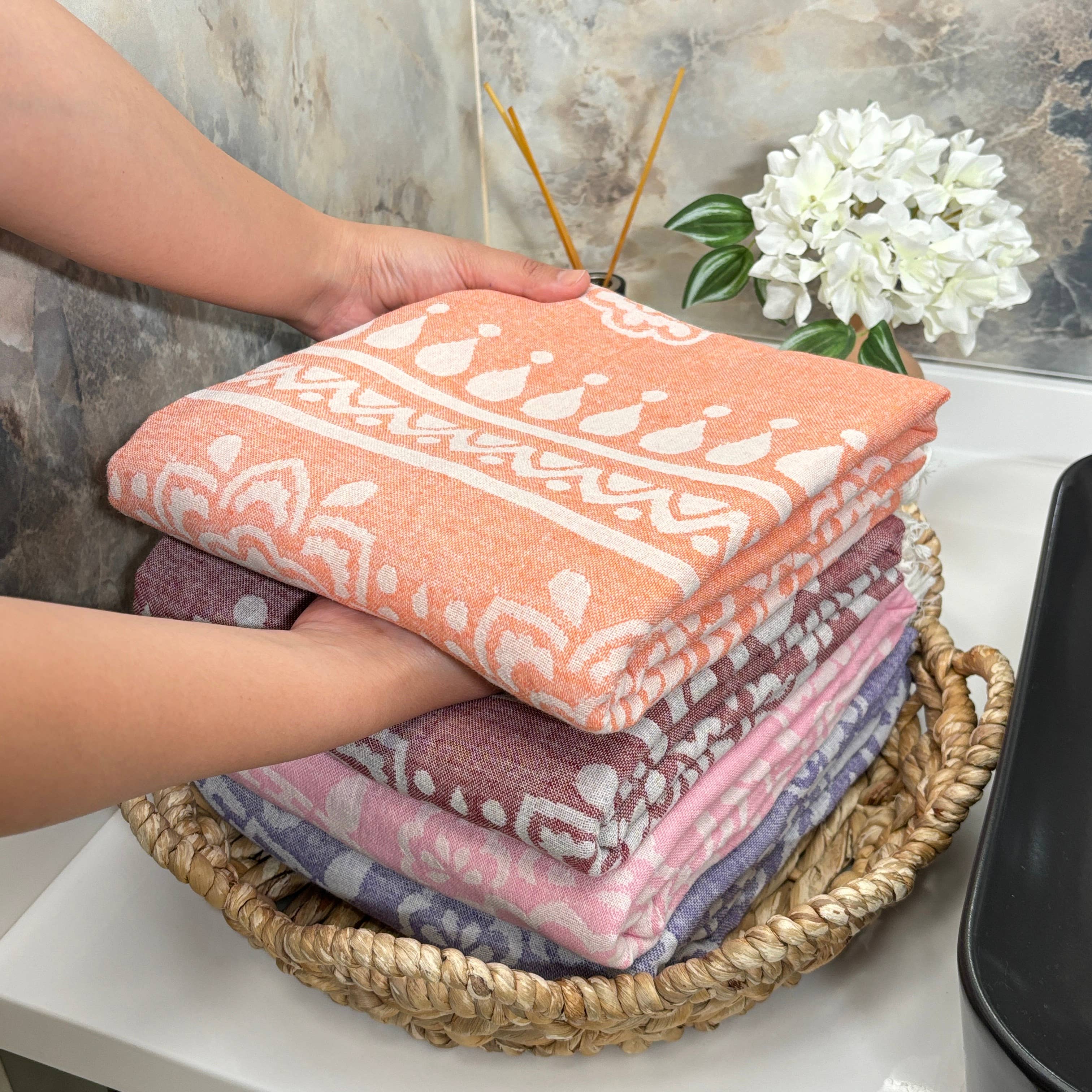 The Loom Wholesale - Wholesale Beach Towel - Floral Motif Turkish Cotton Hammam Towels12