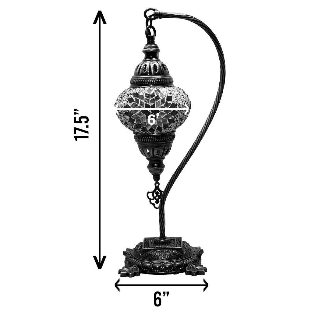 Gypsy Soul – wholesale Accent/desk lamp – Swan Neck Mosaic Turkish Lamp 6" Glass Globe 13