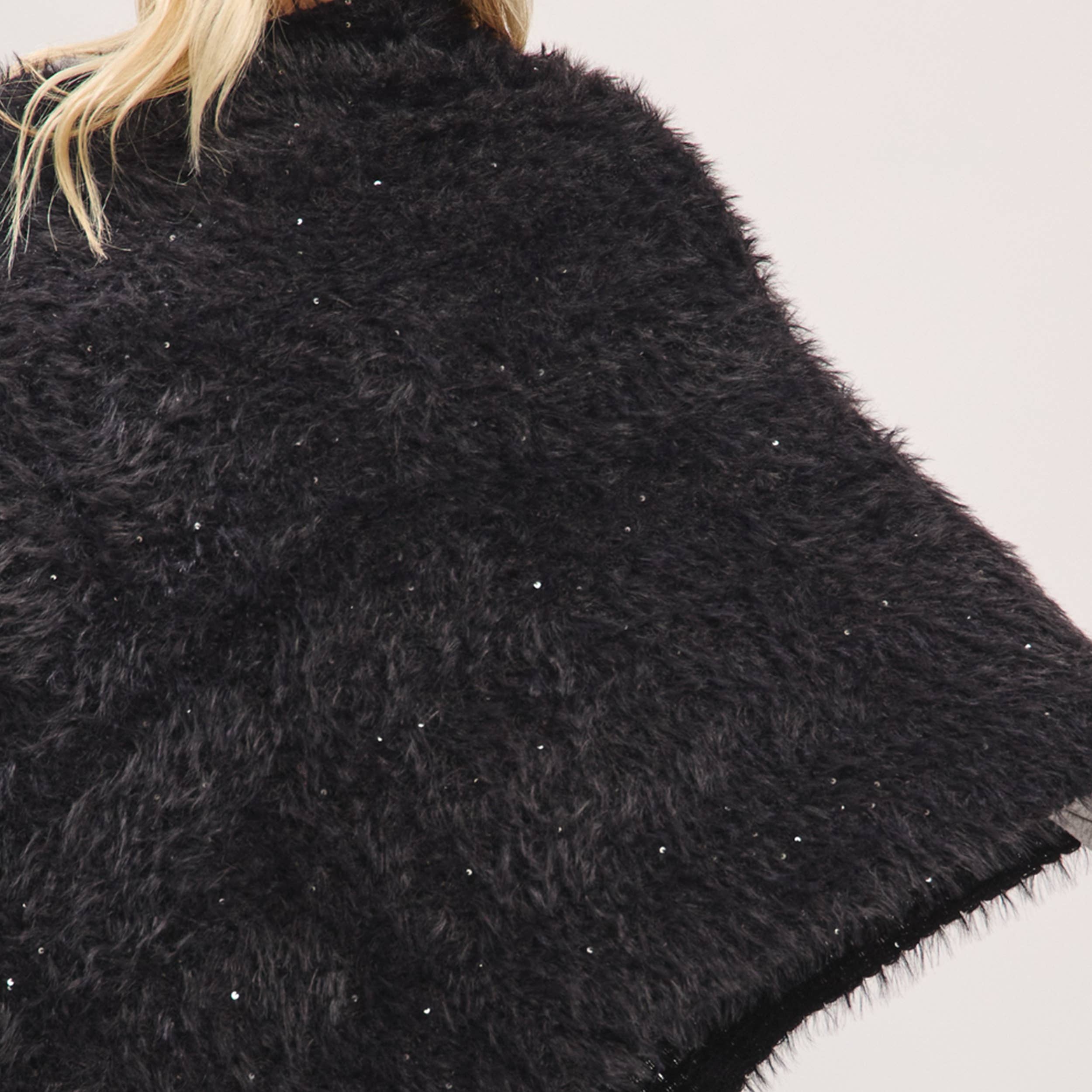 Hana – wholesale Poncho – Women's – Fuzzy Sequin with Fringe Light Weight Poncho6
