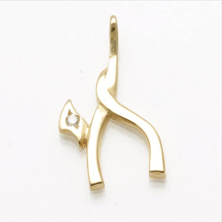 14k Yellow Gold Chai Diamond Modern Pendant for wholesale by Bareket Fine Jewelry