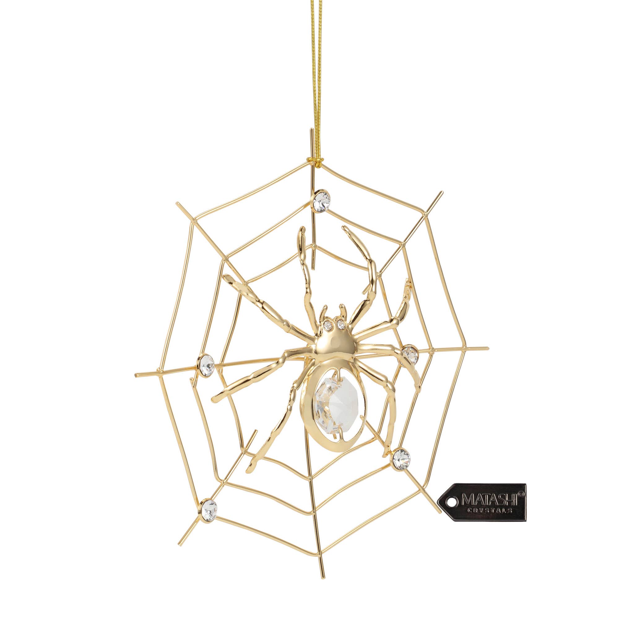 Matashi - Wholesale Ornament - Matashi Gold Plated Crystal Studded Spider Hanging Ornaments2