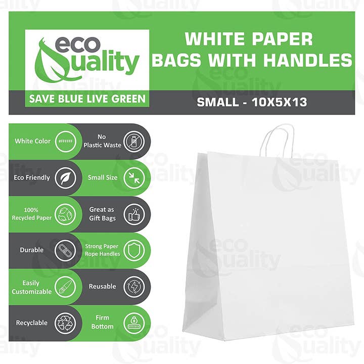 EcoQuality - Wholesale Gift Bag - EcoQuality 10x5x13 Small White Kraft Paper Gift Bags