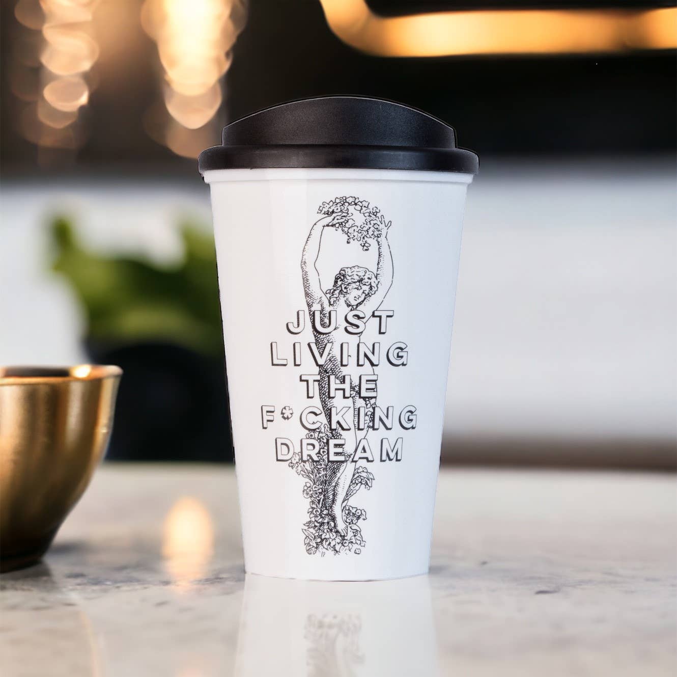 Cheeky Mare Limited – wholesale Insulated mug/tumbler – Just Living The F*cking Dream - Take Away Coffee Cup2