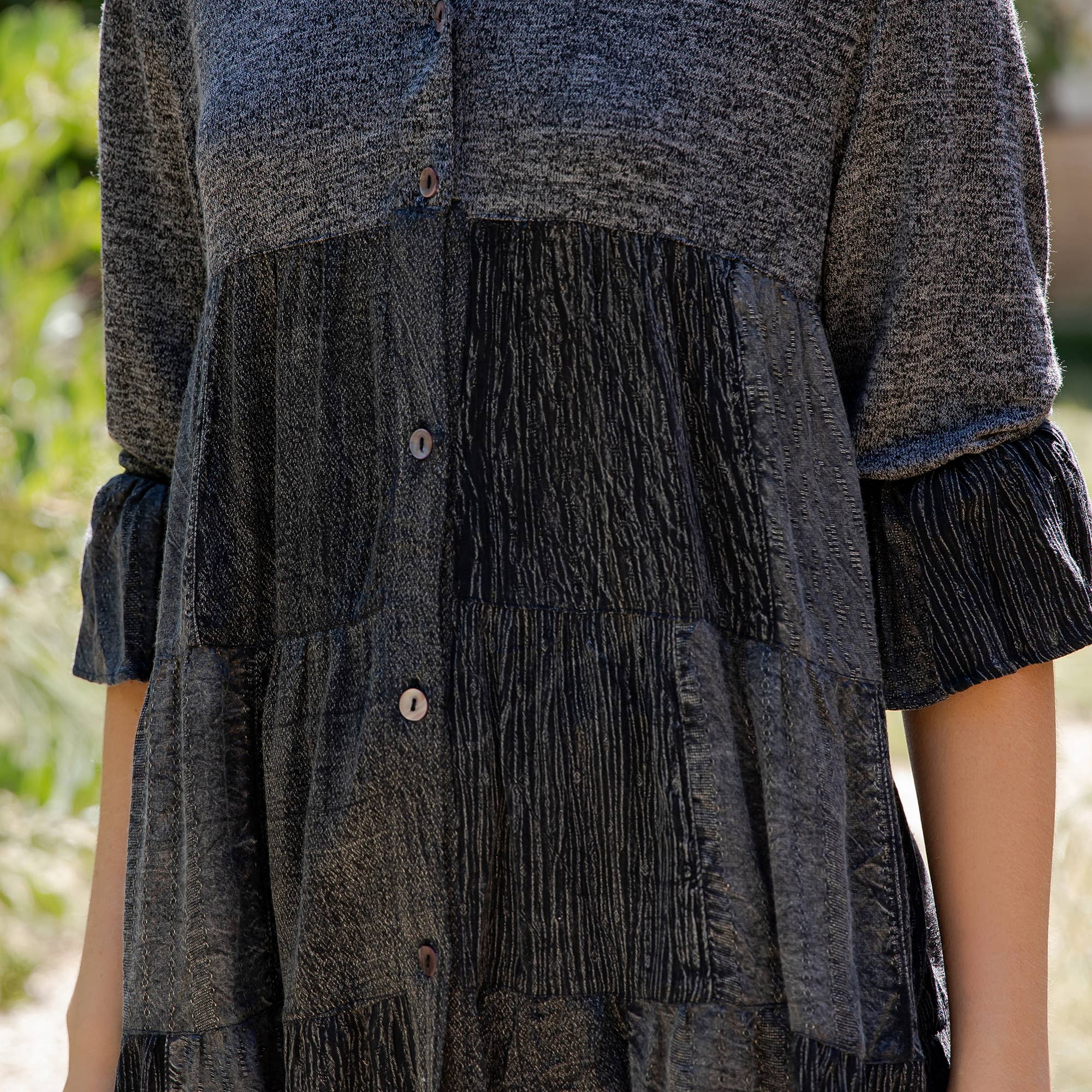 Young Threads - Wholesale Blouse - Women's - Western Denim Yoke Patchwork Tiered Tunic Top (New Color)30