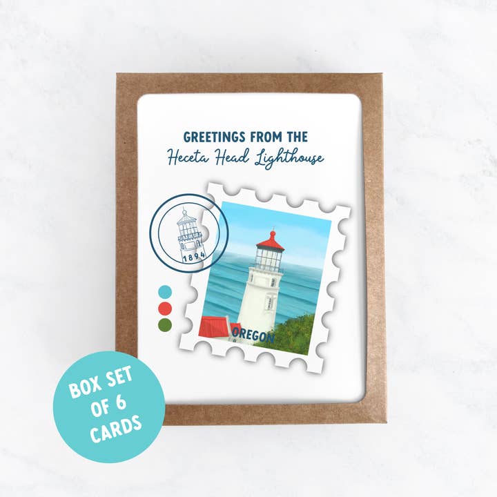 25 Sweetpeas - Wholesale Christmas Card - Heceta Head Lighthouse Greetings From Card Box Set of 6