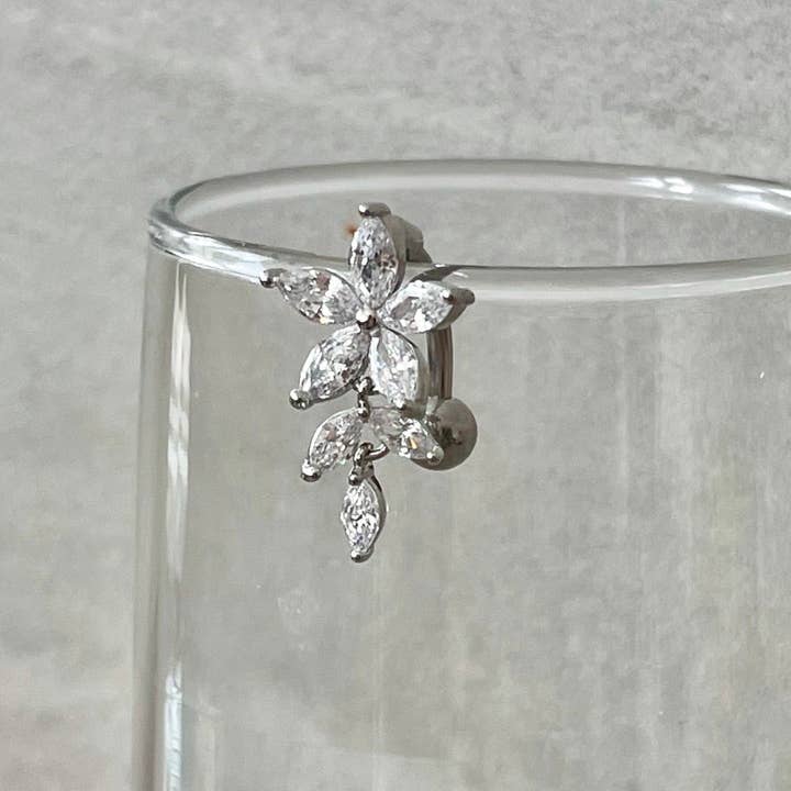 Silver Top Down Belly Button Piercing (14G | 10mm | Surgical Steel | Clear, Pink or Aqua CZ) for wholesale by Elara Body Jewelry