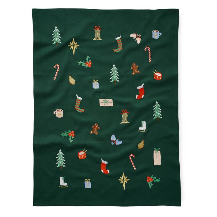 Rifle Paper Co. - Wholesale Tea Towel - Signs of the Season Embroidered Tea Towel1
