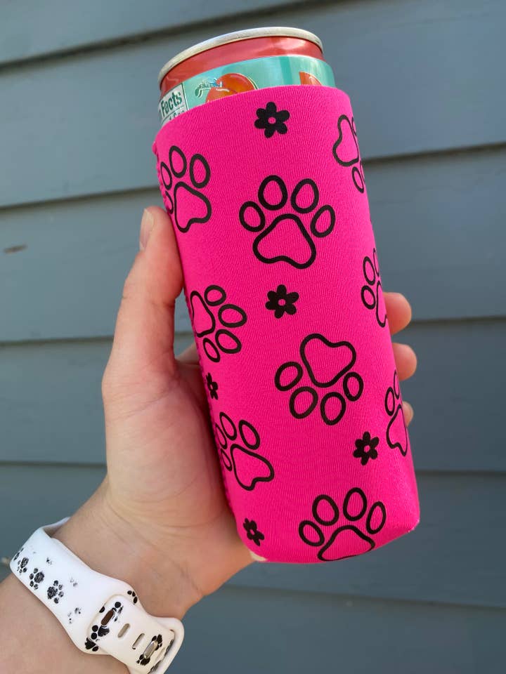 Dog Paw + Retro Flower Can Cooler for wholesale by BeasKneesCreationsCU