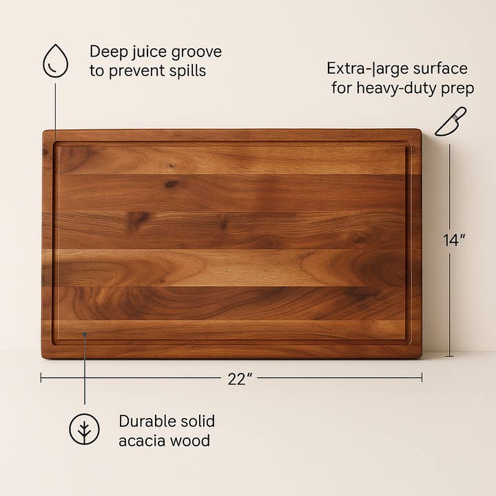Valor Home Goods - Wholesale Cutting board - 22" Long Acacia Wood Cutting Board Oversized Trencher5
