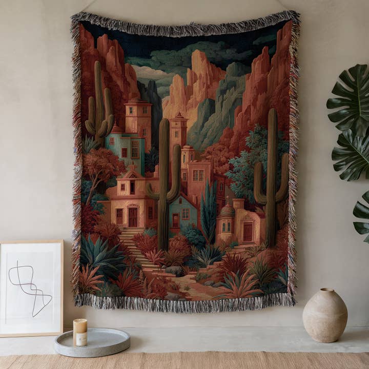 CasaIuliia - Wholesale Throw Blanket - Desert Village Woven Blanket – Western Jacquard Wall Decor