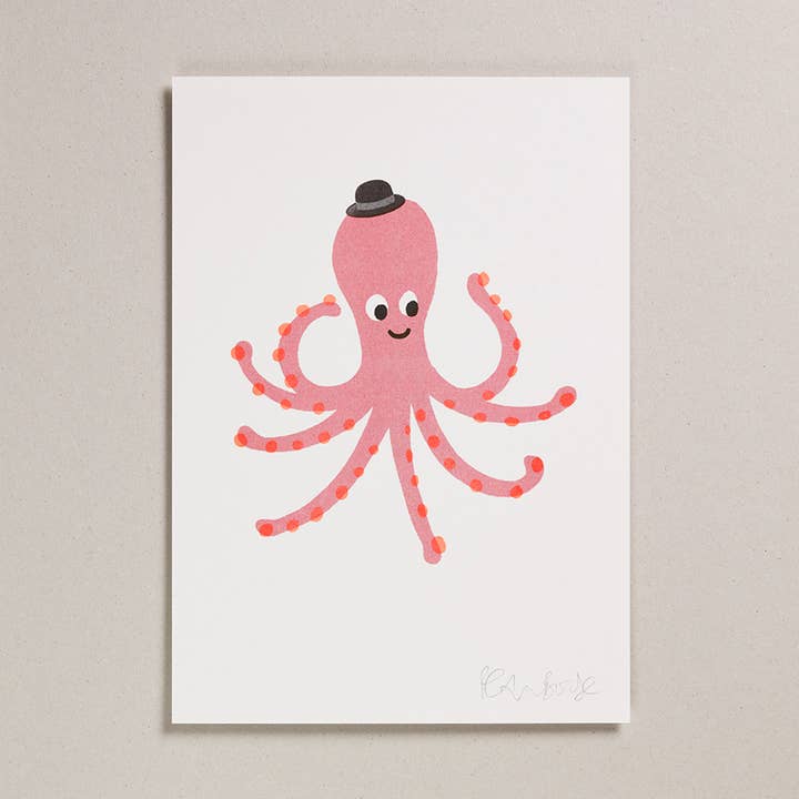 Risograph A4 Print - Pink Octopus for wholesale by Petra Boase Ltd (US Duties Paid)
